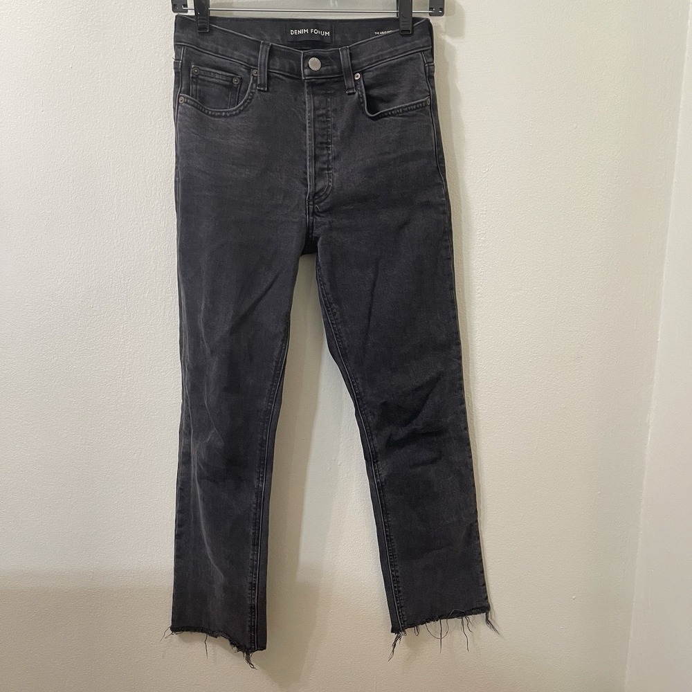 Denim Forum Arlo High Rise Straight Jeans Women 25 Gray Raw Hem Organic Cotton